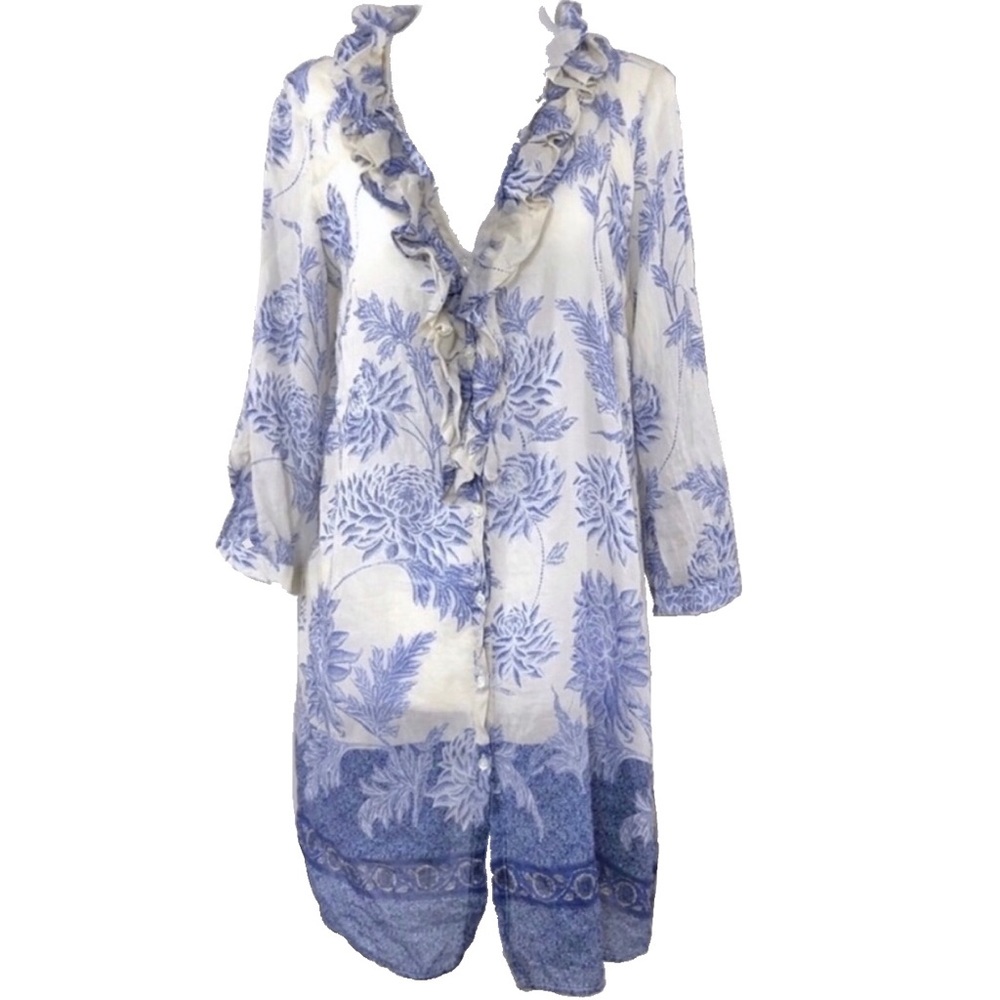 ZARA Floral Button‎ Down Ruffled Tunic